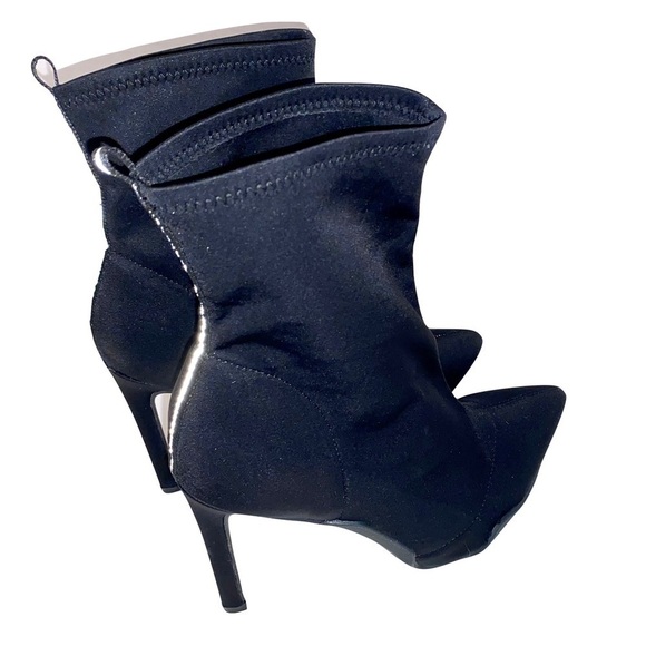 Charlotte Russe Black Pointed Toe Sock Boots Reflective Stripe Rubber Soles Sz 9 - Picture 6 of 11